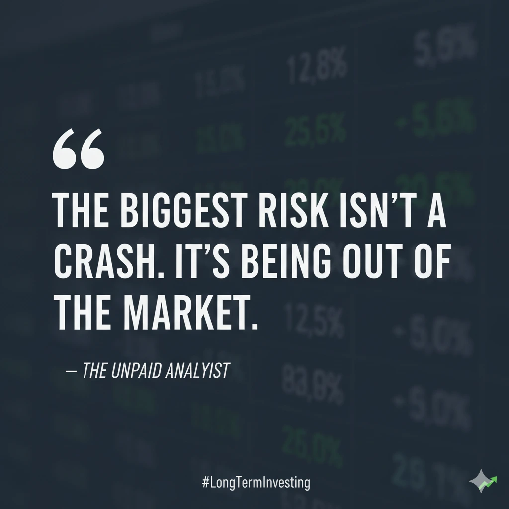 A minimalist and modern quote graphic stating that time in the market is more important than timing the market for long-term wealth building.