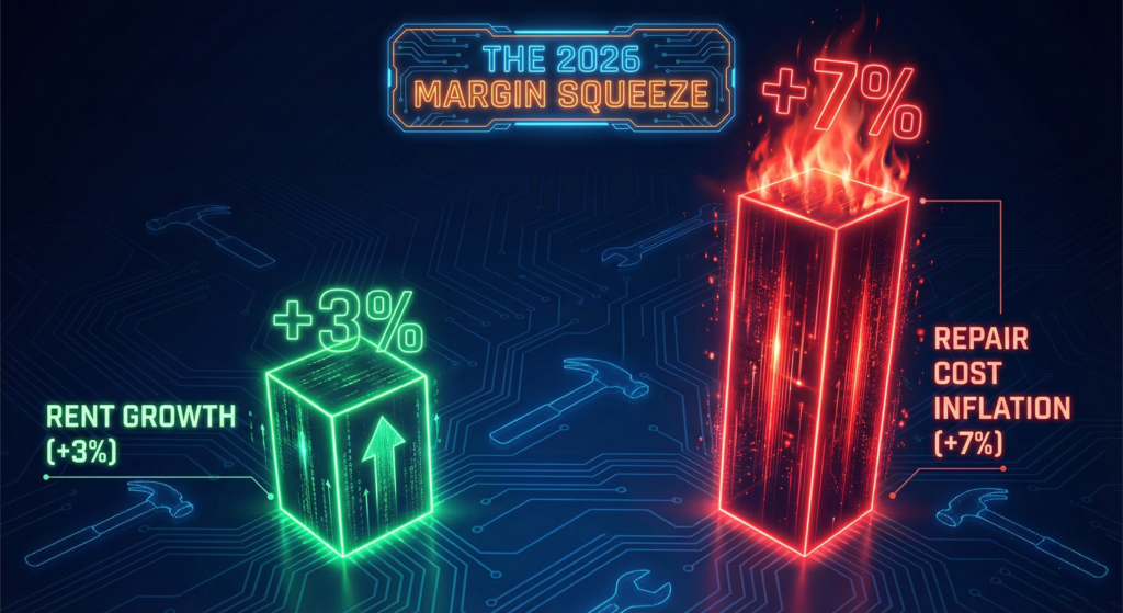Chart showing maintenance costs rising at 7% while rents only rise at 3% in 2026.