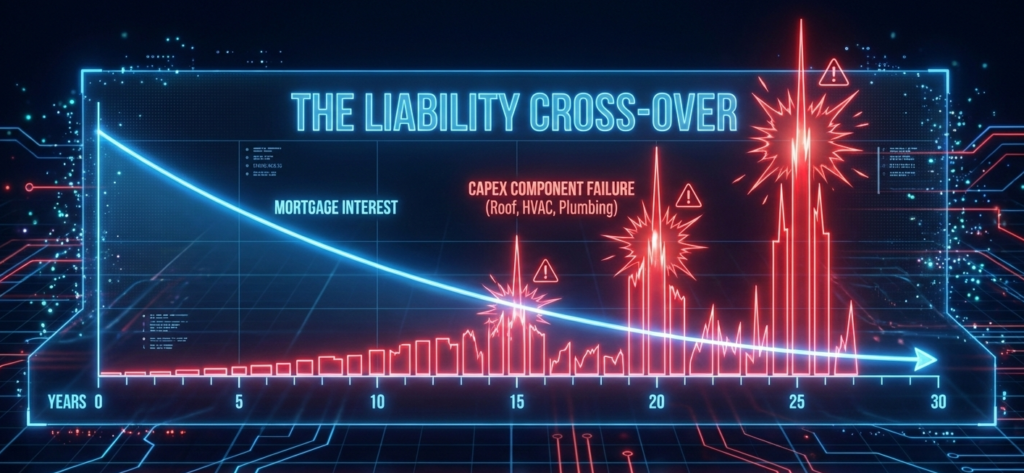 mortgage interest vs capex timeline neon chart